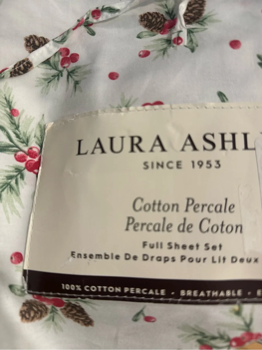 Laura Ashley Holly Berry Full Sheet Set Christmas Winter 3ps